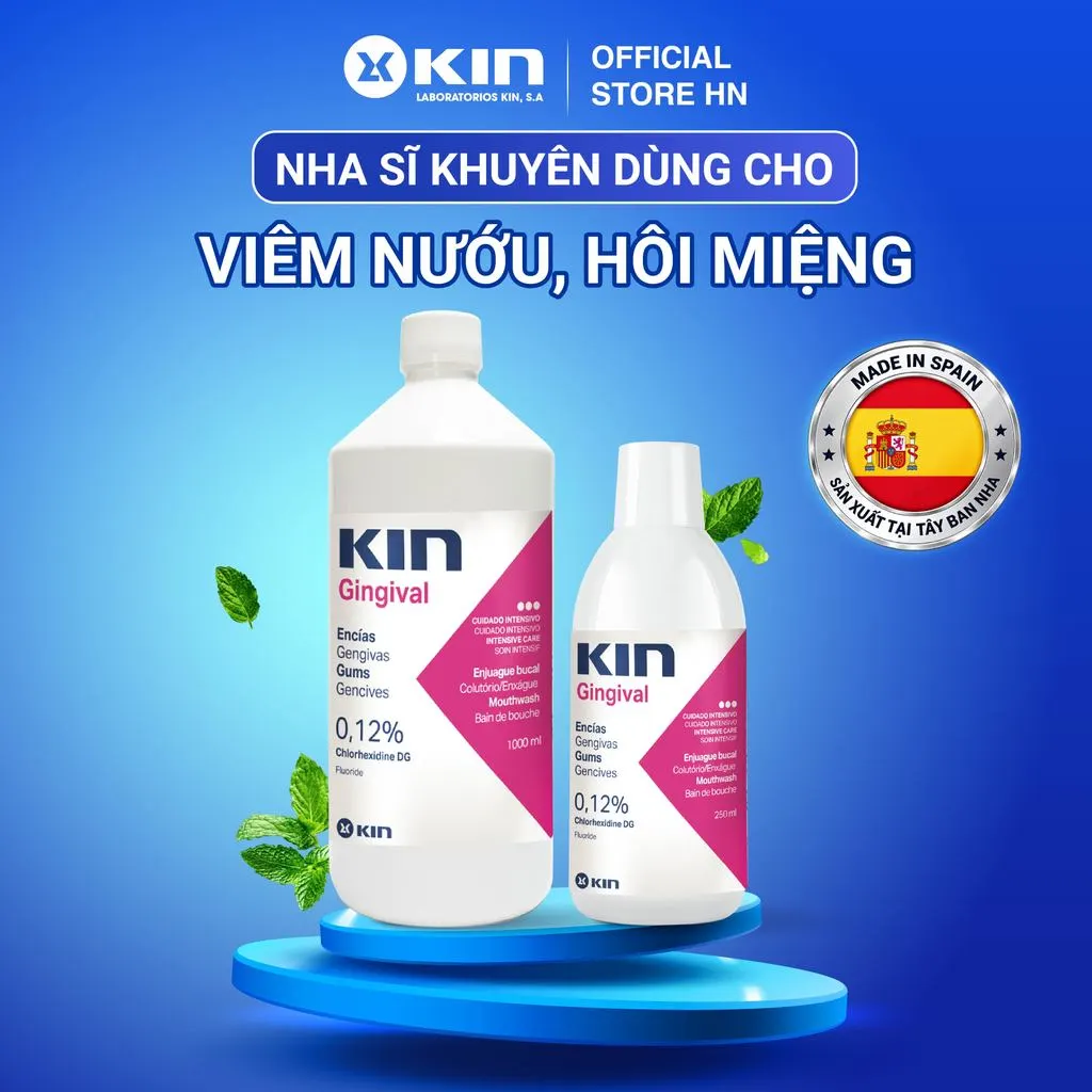 Nước Súc Miệng KIN Gingival Cho Hôi Miệng, Chảy Máu Chân Răng, Viêm Lợi 250ML/1000ML