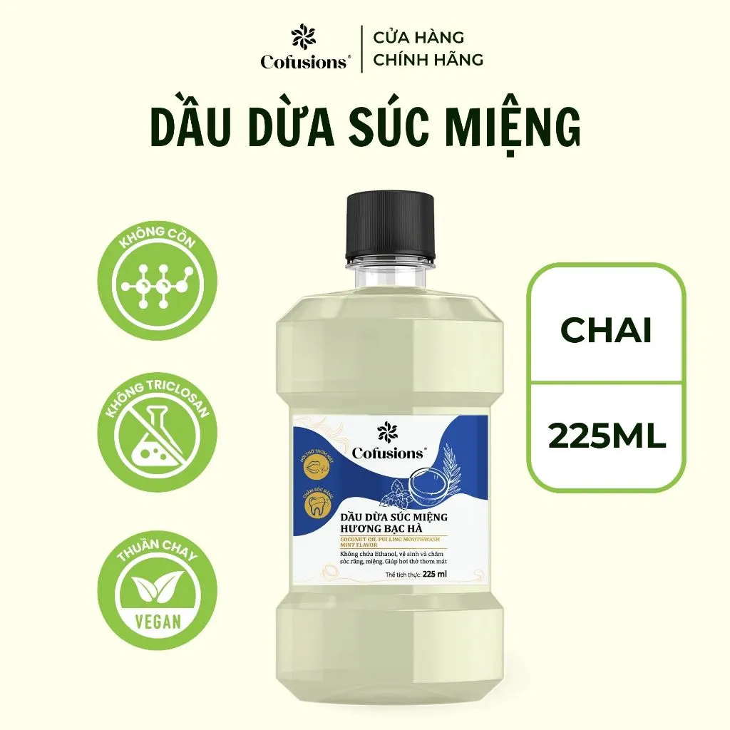 Dầu dừa súc miệng Cofusions hương bạc hà thơm mát 225ml/ chai