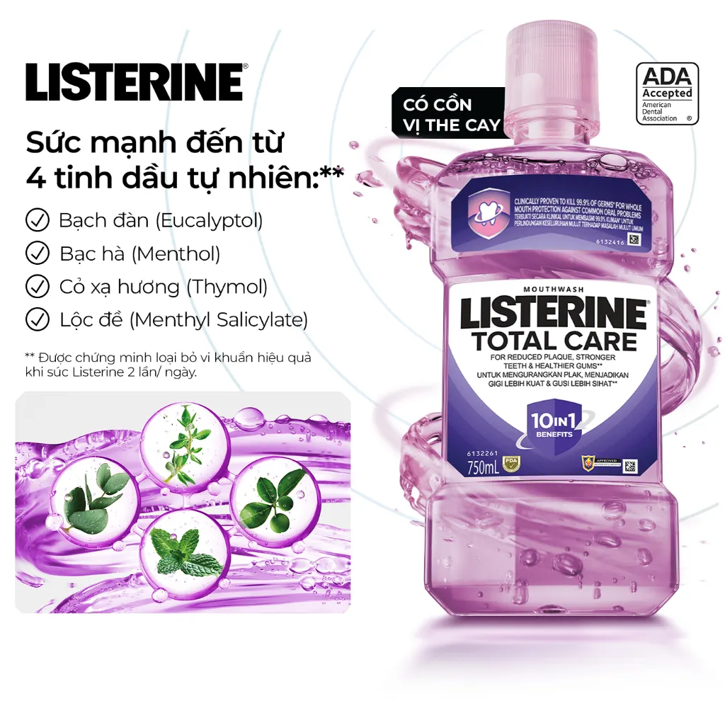 Nước súc miệng chăm sóc toàn diện Listerine Total Care Mouthwash 750ml - ảnh chi tiết 2