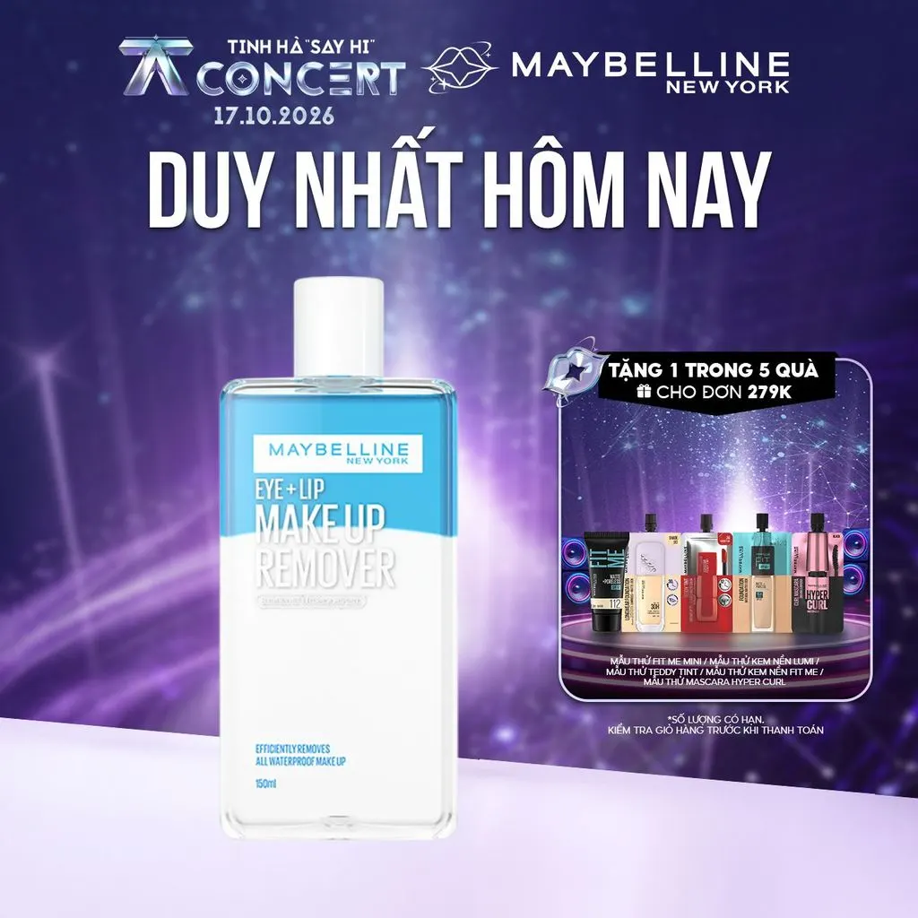 Nước tẩy trang mắt và môi Maybelline New York Eye & Lip Makeup Remover 150ml