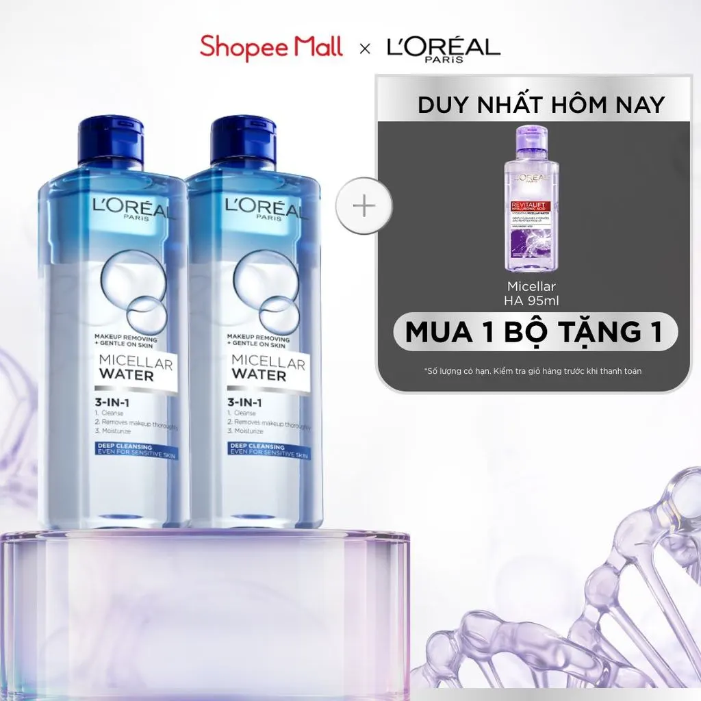 Bộ 2 nước tẩy trang đa năng 3in1 làm sạch sâu L’Oreal Paris 400ml x 2